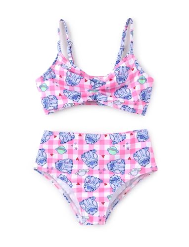 Image of Disney Stitch Minnie Mouse Bikini Swimsuit, 2 Piece Toddler Girls Bathing Suit, Swimwear with Straps & Bow, UPF 50+ Rashguard
