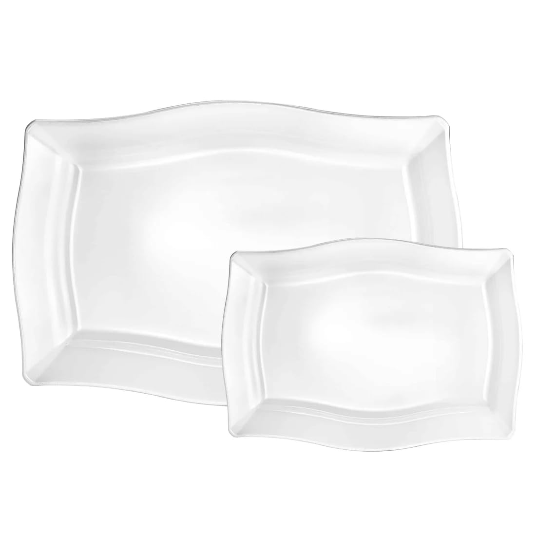 3 Pieces Small and 3 Pieces Large Pearl Fluted Plastic Serving Tray Combo – Disposable, Elegant, Serving Platters for Appetizers, Desserts, Snacks, Parties, Events, Catering, Buffet (60)