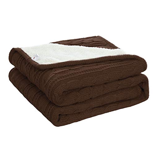 uxcell Cable Knit Throw Blanket 50 Inches X 60 Inches - All Season Soft Reversible Fleece Throw for Sofa or Couch - Home Decoration Knitted Blankets Coffee