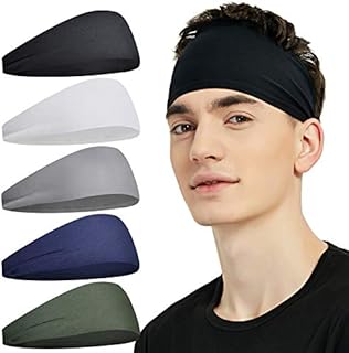 Pilamor Sports Headbands for Men (5 Pack),Moisture Wicking Workout Headband, Sweatband Headbands for Running,Cycling,Football, Yoga,Hairband for Women and Men(Gray, Green, White, Blue, Black)…