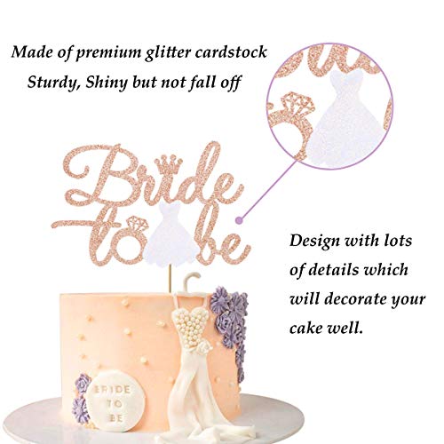 Bride To Be Cake Topper Rose Gold For Engagement Party, Bridal Shower Wedding, Bachelorette Party Cake Decor Supplies, Bridal Shower Cake Picks With Ring Wedding Dress (1Pcs) #TOP2