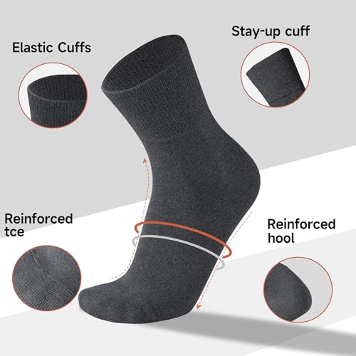 HENNY RUE Mens Mid-Crew Socks Black Dress Socks for Men,Men's Cotton Socks,Reinforced,Cozy,6 Pairs2