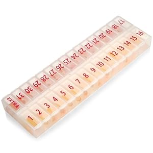 Grote pillenorganizer, maandelijks 32 vakken, 30 dagen pillenorganizer, 1 keer per dag, grote vakdoos voor medicijnen, BPA-vrij plastic, afneembaar deksel voor eenvoudig laden van medicijnen,