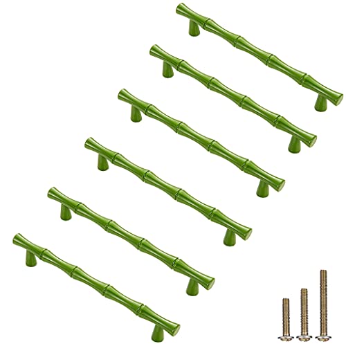 Esreake 6Pcs Bamboo Shape Solid Zinc Alloy Cabinet Knobs Handle Pulls, Dresser Drawer Cabinet Cupboard Closet Door Pull Decorative Furniture Accessories Knobs (Length 6.1"/Hole Distance 5", Green) #TOP5