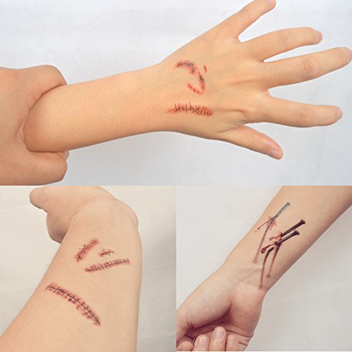 Cokohappy 10 Sheets Halloween Bleeding Wound Scar Blood For Party Cosplay Costume Look Real Flash Temporary Tattoo #TOP3