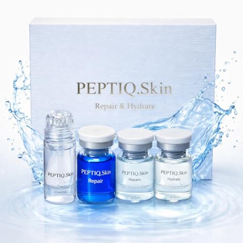 Peptiq GHK-Cu Copper Peptide Micro-Infusion Serum Kit – 1 Month Supply 3-Piece System with Hyaluronic Acid for Glass Skin, Fuller Hair & Anti-Aging – Includes Precision Stamper & 3 Serum Vials