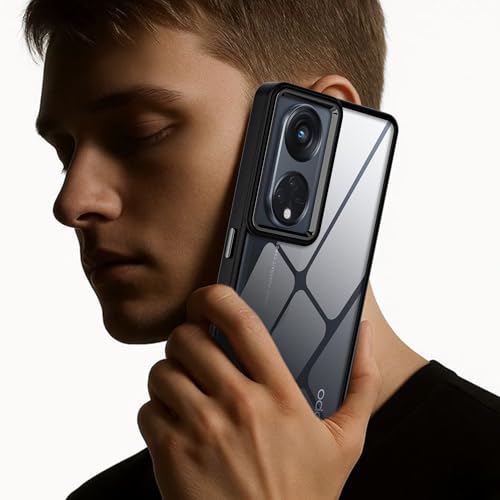 Image of A rtistque Frosted Translucent Back Cover Case for Oppo Reno 8T 5G | Chrome Ring Design | Premium Matte Finish | Shockproof TPU | Slim Protective Design | Oppo Reno 8T Back Cover - Black