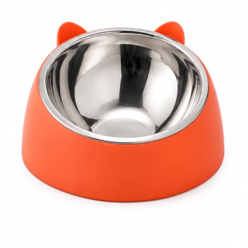Image of PetVogue Pet Feeding Bowl for Dogs & Cats | Stainless Steel Food Bowl with Durable Plastic Base | Cute Cat Ear Design | Easy to Clean Food & Water Bowl for Cats, Puppies & Small Dogs (Orange)