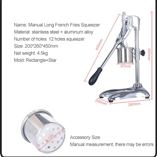 Macchina manuale per patatine fritte con cestello per friggere, estrusore in acciaio inox per patatine fritte fatte in casa, gadget da cucina per snack croccanti