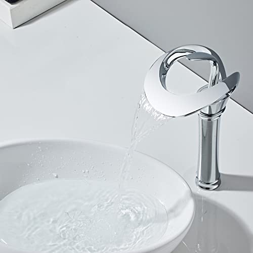 Rubinetto Alto Bagno,Rubinetto Bagno Lavabo Alto, Rubinetto Cascata,Miscelatore alto Lavabo Bagno Caldo e Freddo Ottone,Cromato,Alto