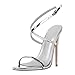 onlymakerheels Strappy High Stiletto Heels, Ankle Strap Buckle Heeled Womens Sandals, Sexy Comfort Open Round Toe Heels for Daily Party Dress Silver B Size6