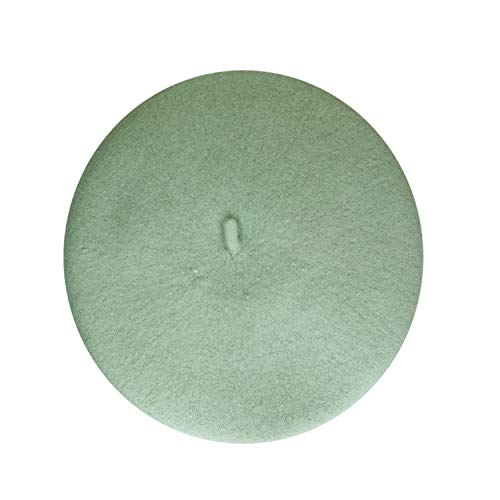 Klong Women Wool Beret Hat French Style Solid Color (Cream Green)