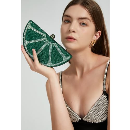 Image of Women Rhinestone Clutch Purse Watermelon Shape Handbag Cute Fruit Crossbody Bag Crystal Wedding Party Purse