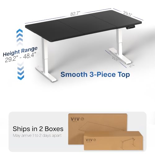 Image of VIVO Black 83 x 30 in Standing Desk, DESK-KIT-1W8B | Electric, Holds 220 lbs, Sit Stand, Height Adjustable, Extra Deep Table Top, Memory Presets, 1B Series, White Frame