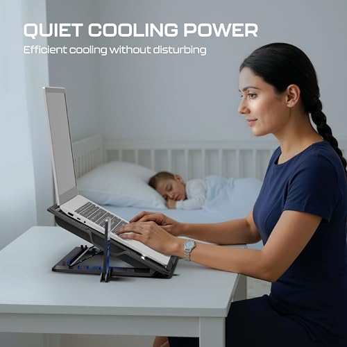 Image of Geonix CoolZ 5Fan Laptop Cooling Pad with Mobile Stand |Powerful & Silent Cooling |Supports up to 17 inch|6 Adjustable Heights up to 200mm |Supports up to 5KG |Ergonomic Cooling Stand (Black & Red)