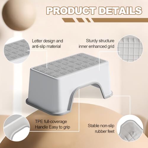 Image of 5 Inch Height Step Stool, 11.8 inch L x 7.5 inch W Toddler Step Stool | One Step Stools for Kids, Small Child Foot Stool for Bed, Bathroom, Toilet, Potty Training - Gray 11.8 inch L x 7.5 inch W x 5''H