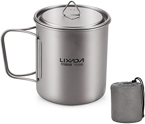 Lixada Titanium Pot, Camping pot Titanium cup Tianium Backpacking Pot with Partable Foldable Handles for Outdoor Camping Hiking Backpacking