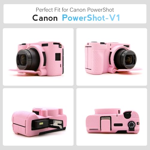 Funda Canon PowerShot V1 antiarañazos con doble protector de pantalla rosa 3