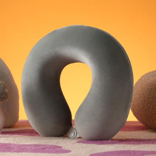 Image of MINISO Travel Pillow Neck Pillow, Inflatable Travel Pillow Adjustable 100% Memory Foam Neck Support Pillow for Travelling, Sleeping, Napping Suits for Airplane, Car, Home & Office (Grey)