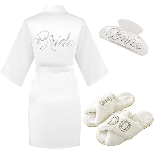 Bride To Be Gift Set - Makeup Bag, Slippers, Robe, Hair Clip - Wedding Gifts