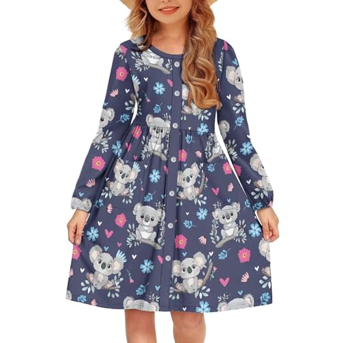 Midi Girls Dress Fall Long Sleeve Button Down A Line Dresses Casual Soft Comfy Party Skater Dress Spring Outfits