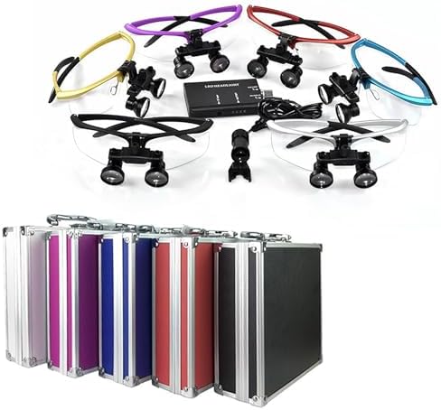 3.5X Dental Loupes with LED Light, Head-Mounted Magnifying Glasses, Wide Field Optics for Dentistry, Ophthalmology & Dermatology - Red Color