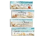 4 Pieces Bible Verses Wall Decor, Ocean Beach Theme Room Decor,Religious Art Wall Decor, Christian Wall Art Wooden Sign for Bathroom Washroom Bedroom (4.7 X 13.7 Inch, Faith)