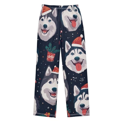 Husky Mistletoe Branch Boys Long Pants Soft Trousers Elastic Waist Kids Lounge Bottoms with Pockets S-XL