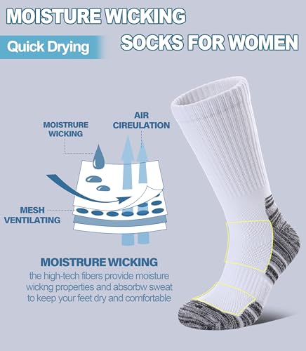 Women Hiking Crew Socks Running Athletic Thick Cushion Compression Moisture Wicking Walking Socks 5 Pairs4