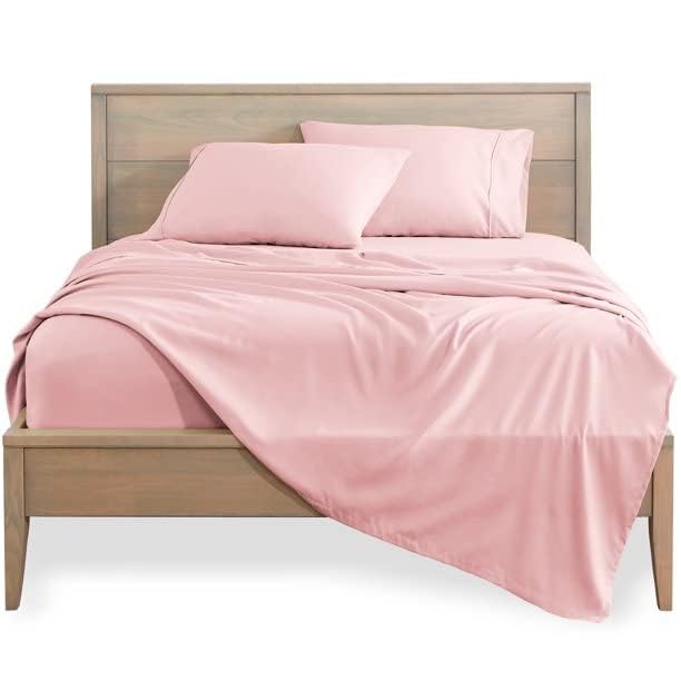 Image of Bed Sheet Single Size Cotton - Pure Egyptian Cotton Single Size BedSheet with Pillow Cover - Solid Pink 600 Thread Count - Stain Resistant, Skin Friendly, Organic Cotton