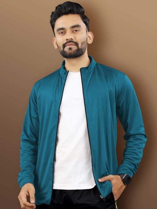 Image of Casual Jackets For Men's Solid Wind Cheater Jacket With Zipper Ribbed Waist And Ribbed Wrist Cuffs For Perfect Fit Casual And Sports Jacket