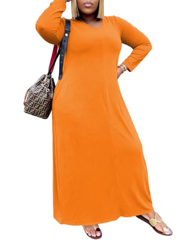 Image of TOPSRANI Womens Plus Size Maxi Dresses for Women Oversize Casual Short Sleeve V Neck Loose Plain Solid Trendy Summer Dress