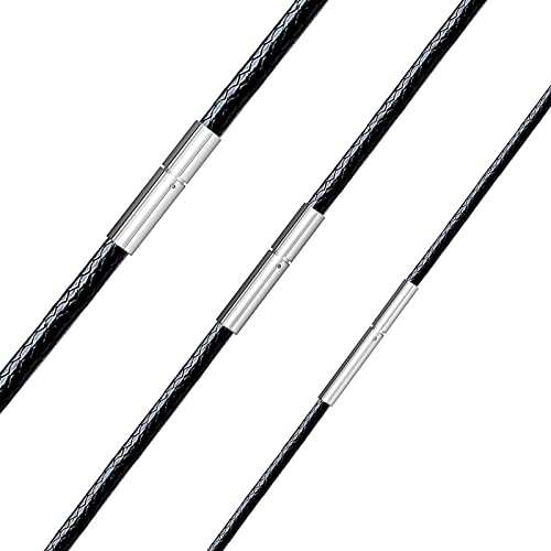 MJartoria Leather Necklace Cord for Men Women 1MM/2MM/3MM Waterproof Braided Leather Cord Chain Necklace Woven DIY Wax Rope Chain Necklace 16