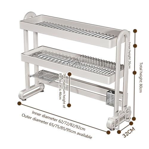 Escurridor de Platos de Acero Inoxidable para Colocar sobre el Fregadero con Espacio de Almacenamiento para la Cocina - Escurridor de Platos eficiente (Doble Capa, 65 cm)