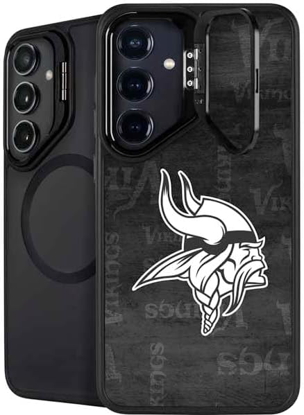 Skinit Kickstand Phone Case Compatible with Galaxy S25 Plus - Officially Licensed NFL Minnesota Vikings Black & White Design