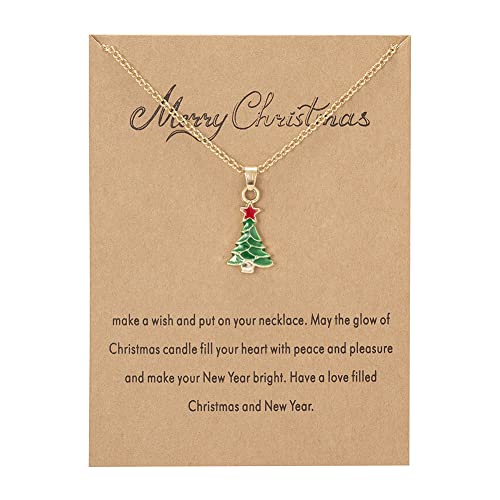 ShiQiao Spl Christmas Tree Necklace for Women Girls Christmas Gifts for Freinds Xmas Tree Pendant Necklace With Greeting Card