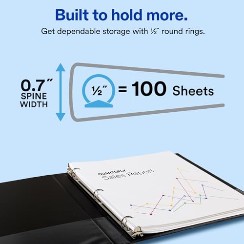 Image of Avery Standard View 3 Ring Binders, 0.5 inch Round Rings, 100-Sheet Capacity, 0.7 Inch Wide Spine, White Binders, Ideal for Lightweight Organization and Occasional Referencing (12-Pack of 05706)