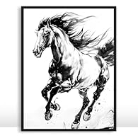 Design Inspiration: This striking black-and-white ink painting captures the dynamic energy of a galloping horse, symbolizing strength, freedom, and determination. The fluid brushstrokes and bold contrasts reflect the essence of traditional Asian arti...