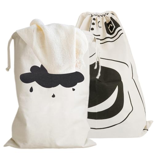 2 Pezzi Sacco Biancheria Sporca con Coulisse, 60x50cm Sacco Portabiancheria Sporca, Riutilizzabile Sacchetto Biancheria Sporca Viaggio, Borsa in Tessuto per Vestiti Giocattoli Viaggio