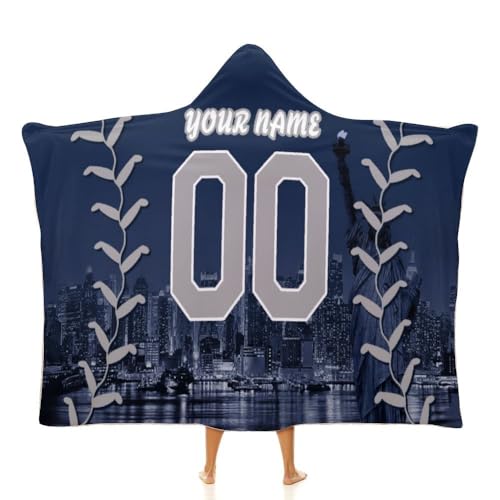 Unickque7 Custom Baseball City Night Skyline Hooded Blankets Personalized With Name Wearable Flannel Blankets Gifts 50 Inch X 40 Inch,60 Inch X 50 Inch,80 Inch X 60 Inch cover