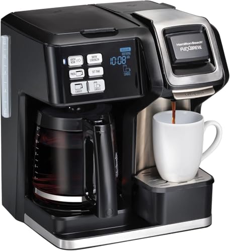 Image of Hamilton-Beach FlexBrew Trio Coffee Maker, Single Serve or Full Pot - Compatible with Pod Coffee Makers, Programmable Timer, Bold & Regular Brew, Easy Cleaning Coffee Machine.