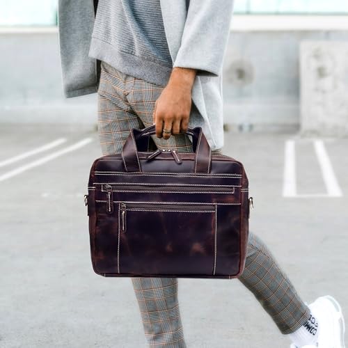 Maletín de cuero vintage para portátil unisex miniatura 2