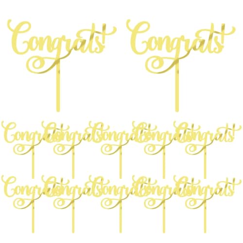 Crseniny 12 Pcs Congrats Cake Topper,Gold Acrylic Celebration Cake Topper