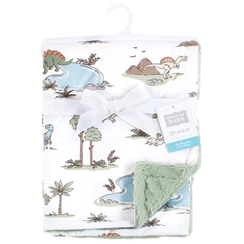 Image of Hudson Baby Unisex Baby Plush Blanket with Furry Binding and Back, Dinosaur Adventures, One Size
