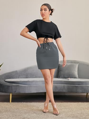 Milumia Women Casual High Waist Mini Skirt Drawstring Workout Skirt with Pocket4