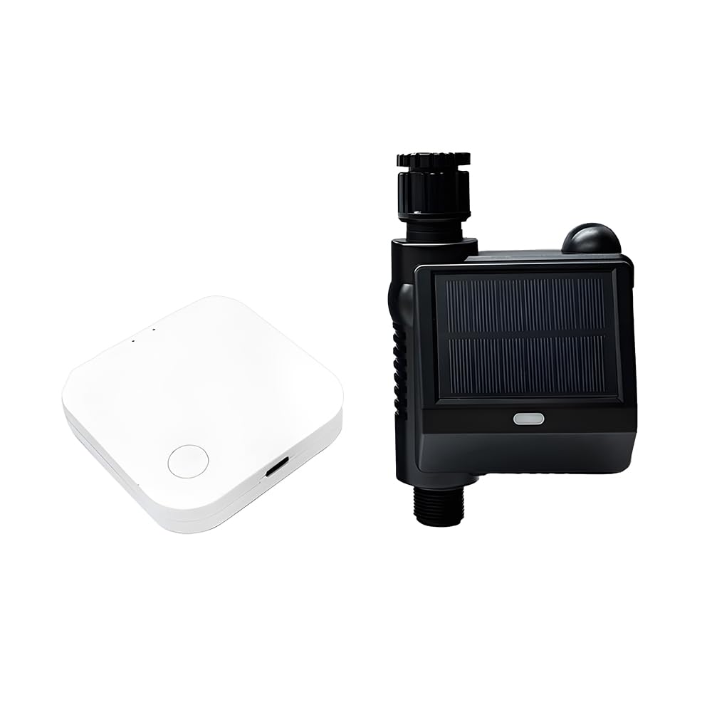 Tnfeeon Controller per Irrigazione Intelligente, Timer Ad Energia Solare con Controllo Vocale, Programmazione 24 Ore, Regolazione dell'acqua da 0 a 100%, per di Irrigazione Automatico per Prato,