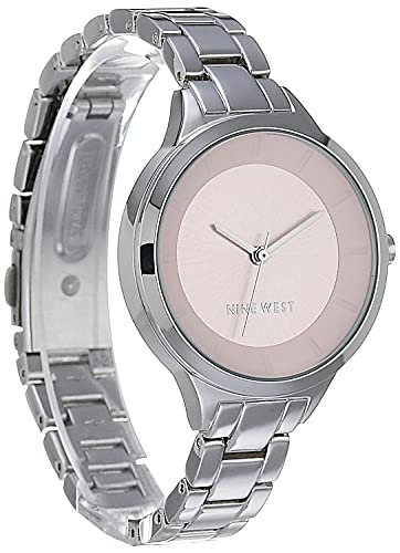 Image of Nine West Dress Watch, Analog Display, Silver-Tone Metal Band, Manufacturer Movement, Second Hand Feature, Silver /Light Pink