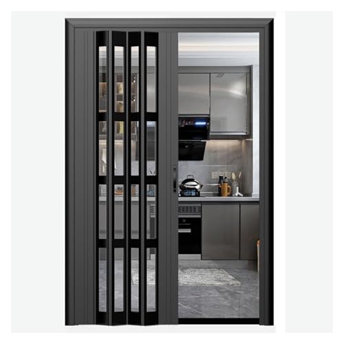 Porte accordéon de 122x203,2 cm en aluminium noir et PVC acrylique pour séparation de pièce