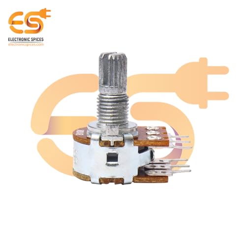 Image of Electronic Spices 50k 6 Pin Round Shaft Dual Gang Rotary Potentiometer Volume Pot 50K with Knob for Multiple Applications (Pack of 4)