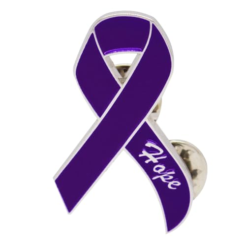 Image of Purple Ribbon Hope Awareness Pin, 0.8x1.37 Inch Hard Enamel Lapel Pin for Pancreatic Cancer, Domestic Violence, Alzheimer's & Lupus Support, Inspirational Hope Ribbon Badge for Survivors & Advocates